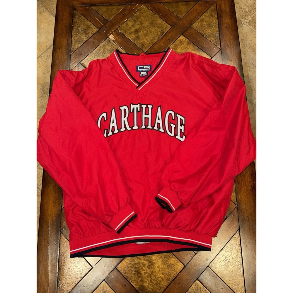 VINTAGE Carthage Firebirds Jacket Mens Large Red Windbreaker Pullover NCAA 90s